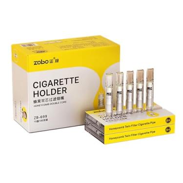 Imagem de ZOBO Filtros de cigarro descartáveis em favo de mel duplo microporoso multi-filtragem para reduzir manchas de alcatrão e fumaça (100 por pacote), adequado para tamanhos grossos, médios e finos de