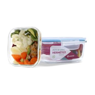 Imagem de Kit 2 Potes Vidro Hermético Trava Quadrado 800ml Marmita (Azul)