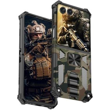 Imagem de Ephoou Capa camuflada para Motorola Razr Plus 2024/Razr 5/Razr Gen 5 com suporte magnético, capa camuflada de proteção à prova de choque de grau militar para Motorola Razr 50 Ultra MC-verde militar