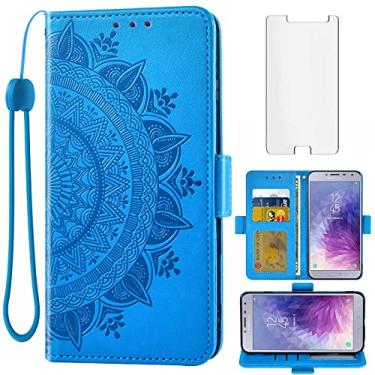 Imagem de Asuwish Capa carteira compatível com Samsung Galaxy J2 Pro 2018, protetor de tela de vidro temperado, suporte para cartão de crédito, alça de pulso, suporte para celular para Glaxay J 2 J2pro J250M