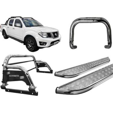 Imagem de Kit Quebra Mato Santo Antonio H3 Estribo Frontier 08/16 Cromado - HOZZ