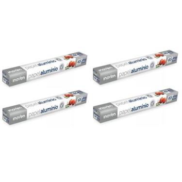 Imagem de 4 Rolos Bobina Papel Aluminio 45cm X 65 Metros Qualidade!! - Inoven