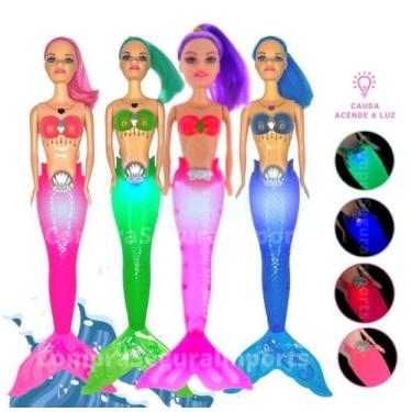 Imagem de Boneca Princesa Sereia Com Luz Led na Cauda Articulada Acende luz Cald