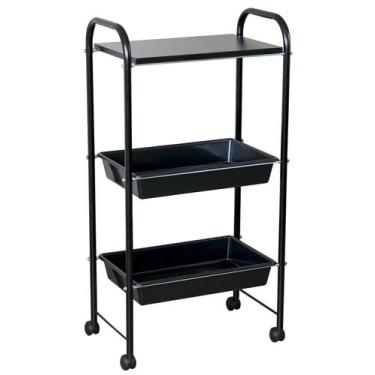 Imagem de Carrinho Mesa Auxiliar 1 Tampo E 2 Bandejas Estética Preto - Nayuna
