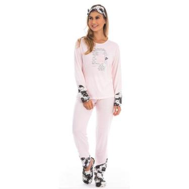 Imagem de Pijama feminino de inverno COMPOSÊ Victory, G, Rosa claro