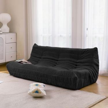 Imagem de N&V Sofá Fireside de três lugares, sofá solteiro sem braços de meados do século, poltrona de veludo cotelê premium macio, cadeira de destaque de sofá de espuma para sala de estar, quarto (preto)