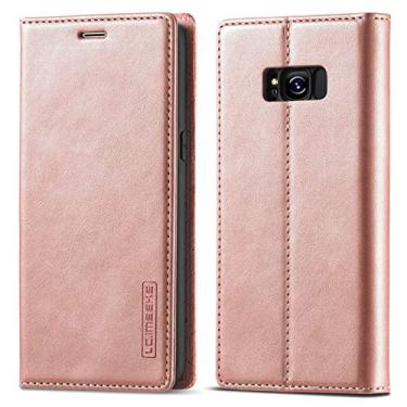 Imagem de EYZUTAK Capa para Samsung Galaxy S8, capa carteira vintage clássica de couro fosco flip estilo notebook com fecho magnético e compartimentos para cartão - ouro rosa