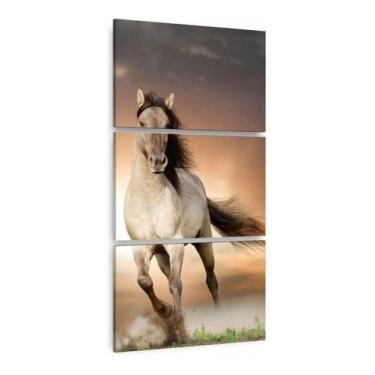 Imagem de Quadro Cavalo Vertical Pôr Do Sol Sala Corredor Jogo 3 Peças - Wall Fr