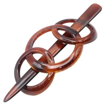 Imagem de Parcelona French Triple Ringed Tortoise Brown Shell Hair Slider Pin Thru Ponytail Holder Hair Barrette with Stick