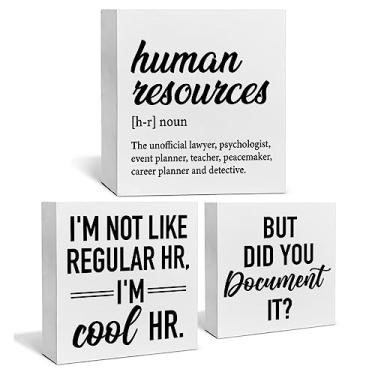 Imagem de 3 Pcs Funny Office HR Wood Box Signs Decor Farmhouse Humor Human Resources Tiered Tray Decor Table Desk Shelf Wall Decoration