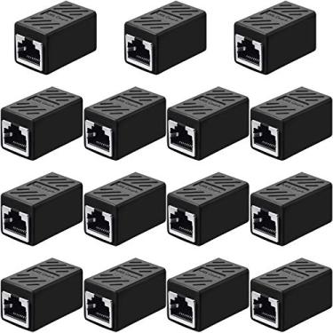 Imagem de 15 Pieces RJ45 Coupler, Ethernet Extension Adapter Network Connector for Cat7/Cat6/Cat5e/Cat5 Ethernet Network Cable Coupler Female to Female (Black)