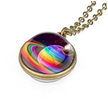 Imagem de Colar com pingente de galáxia, nebulosa, dupla face, espaço sideral, planeta, colar para meninas, mulheres, homens, globo terrestre, universo, joias, presentes de Natal, Metal Vidro