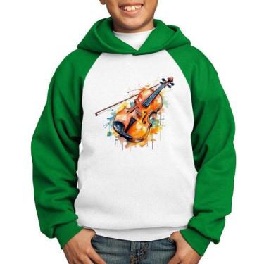 Imagem de Moletom Infantil Violino Watercolor - Foca na Moda, Branco, Verde, 2