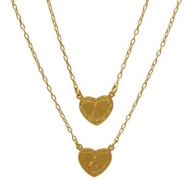 Imagem de Colar Escapulário Jesus e Nossa Senhora Folheado em Ouro 18K SoftJoias