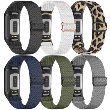 Imagem de EverAct Pacote com 6 pulseiras elásticas de nylon compatível com Fitbit Charge 6/Fitbit Charge 5, pulseira esportiva para relógio Charge 5/6, Pacote com 6 - 5, 5.5 '' - 9.5 ''