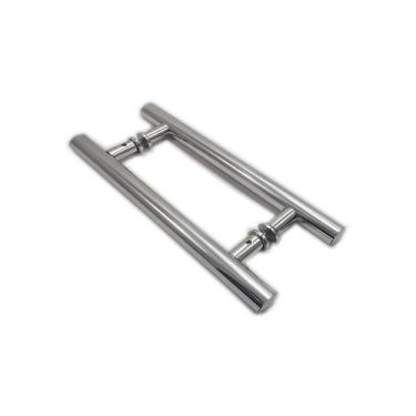 Imagem de Puxador H duplo 30x20cm tubular redondo para porta de vidro e portão -