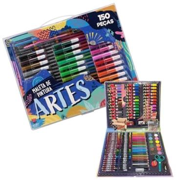 Imagem de KIT Escolar Infantil Maleta Estojo De Pintura - Canetinhas - Aquarela 150 Pçs (150Pç Artes)