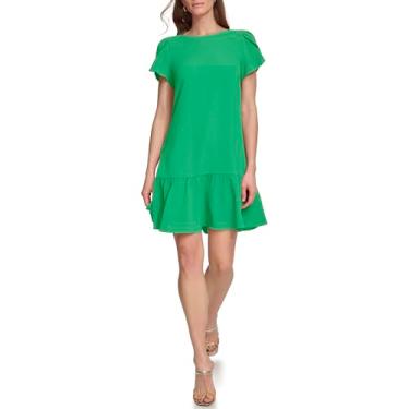 Imagem de DKNY Vestido feminino rodado de manga curta e bainha com babados, Verde maçã, 36