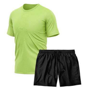 Imagem de Kit Camiseta Manga Curta Dry Amarelo + Short Tactel Academia Caminhada Gênero:Homem;Tamanho:P;Cor:-Masculino