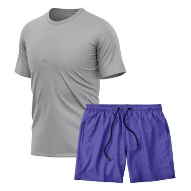 Imagem de Kit Camiseta Manga Curta Dry Cinza + Short Tactel Academia Caminhada Gênero:Homem;Tamanho:P;Cor:-Masculino