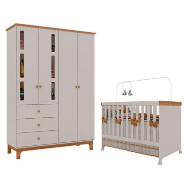 Imagem de Berço Americano Mini Cama Guarda Roupa Infantil Antonella 4 Portas Off White Caramelo - Canaã