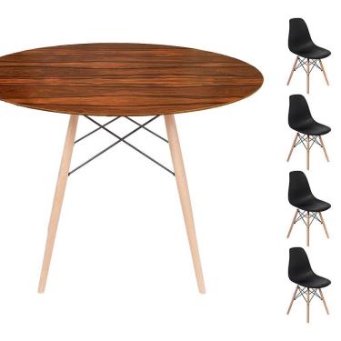 Imagem de Conjunto Mesa Eames Eiffel Dsw Redonda Pau Ferro 90cm + 4 Cadeiras Eames Dsw - Preta