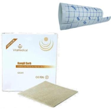 Imagem de Kit Tratamento Feridas Lesões Alginato 10x10cm + Filme 10cm x 01 Metro