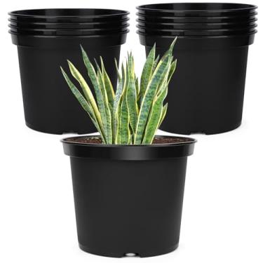 Imagem de GREANER Vasos de berçário de plantas, vasos de jardim redondos resistentes de 25 cm para plantas internas ao ar livre, recipiente de plástico preto para iniciação de sementes para suculentas, mudas
