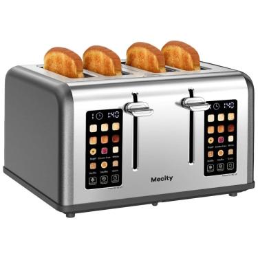Imagem de Torradeira Inteligente Mecity 4 Pães, Tela Touch, Entradas Largas, Inox - Ideal para Bagels, Muffins e Waffles