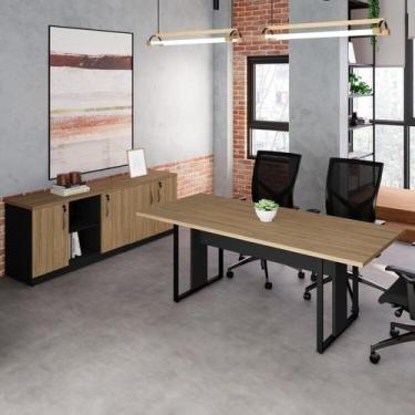 Imagem de Conjunto para Escritório com Mesa de Reunião 6 Lugares e 2 Armários Ba