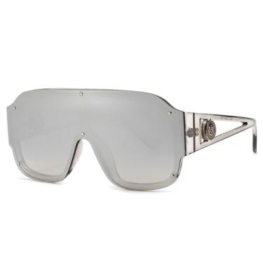 Imagem de Óculos de sol grandes da moda, masculino e feminino, retrô, armação grande, viseira espelhada, proteção UV400, prata, 1 peça de óculos de sol