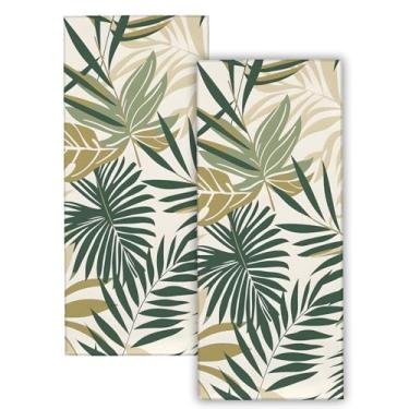 Imagem de VODRM Toalhas de mão de folha tropical, 2 peças, conjunto de toalhas de banho de poliéster com folhas de palmeira verde, design minimalista moderno para amantes da natureza, banheiro, spa, academia