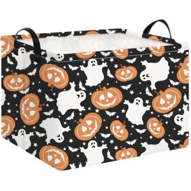 Imagem de NTAOHAMPER Cesta de armazenamento retangular vazia, linda caixa de armazenamento com alças, decoração de quarto, cesta de presente, caixa de livro (cesta preta de Halloween)