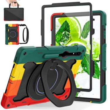 Imagem de ROISKIN Capa para Samsung Galaxy Tab S10 Ultra 2024/ S9 Ultra/S8 Ultra 14,6 polegadas, capa protetora resistente à prova de choque com protetor de tela, suporte, alça, alça de ombro e suporte para