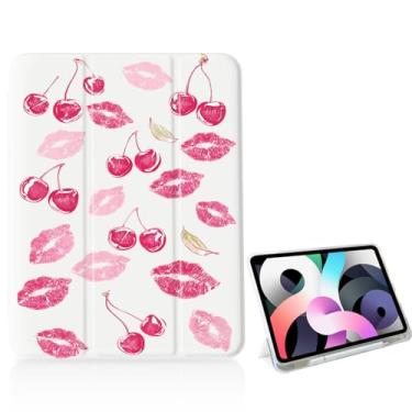Imagem de Capa feminina rosa cereja lábios para iPad de 11 polegadas (chip A16) 2025 geração 11ª/iPad 11 polegadas 2022 10ª geração com suporte para lápis e hibernar/despertar automático, capa traseira de TPU
