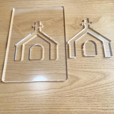 Imagem de Modelos de fresa de Páscoa, designs de acrílico da semana santa, 14 x 20 cm, modelos de igreja de ovo de cruz de coelho para marcenaria, 6 mm de espessura (Igreja)