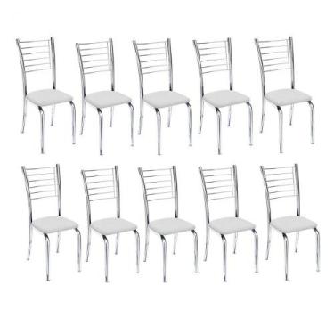 Imagem de Kit 10 Cadeiras Lara Cromada Para Cozinha-Assento Sintético Branco-Gat