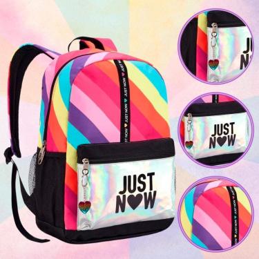 Imagem de Mochila Escolar Bolsa Juvenil Just Now Holográfica Espaçosa