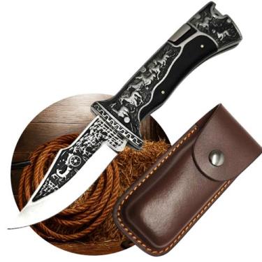 Imagem de Canivete Premium Rústico Aço Inox Dobrável com Bainha de Couro  A3189A