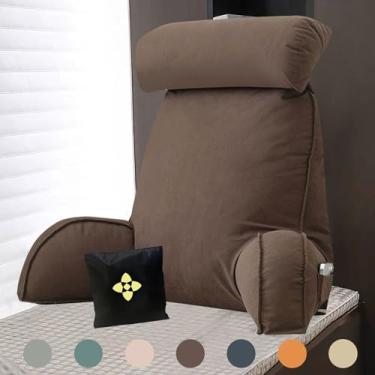 Imagem de Travesseiro premium para descanso de cama com descanso de braço, rolo de pescoço e suporte para as costas, almofada de leitura para suporte para as costas da cama, travesseiro de descanso lavável para