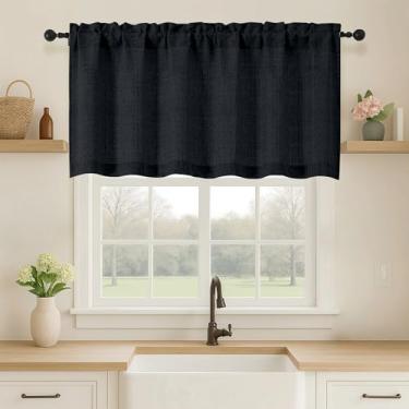 Imagem de OVZME Saia preta para janelas, cortina curta para casa de banho, 152 cm L x 61 cm, 1 peça