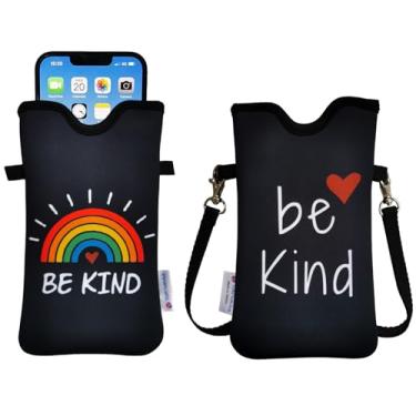Imagem de Tainada Bolsa de neoprene masculina e feminina com alça transversal/cordão de pescoço para iPhone 16/15/14 Pro Max, 16/15/14 Plus, Samsung S25, A55, Google Pixel 9 (Be Kind Rainbow)