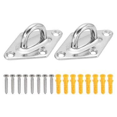 Imagem de PATIKIL M6 Ganchos de teto de aço inoxidável, placa de olho, 2 peças em forma de diamante resistentes ferragem marinha grampos ganchos com parafusos para redes, cadeiras suspensas, balanços, prata