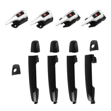 Imagem de Gledewen Maçaneta externa e interna da porta dianteira traseira do lado do passageiro, compatível com Toyota Corolla Matrix 2009-2014, substitui # 69205-02180-B0 6921033080C1, conjunto preto e cromado