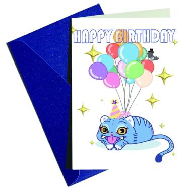 Imagem de Delgoash Cartão de aniversário engraçado e presentes para filho filha, cads de felicitações de feliz aniversário com envelope Derpy Tigre animal balão presente para amigos e adolescentes