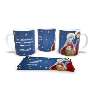 Imagem de Caneca Natalina Família Feliz, Porcelana Branca com Design Preto e Dourado, Decoração de Natal com Mensagem em Português (2570)