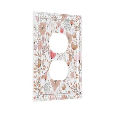 Imagem de Boho Rosa Floral 1 Gang Outlet Covers Receptáculo Duplex Placa de Parede Decorativa Placa Frontal Elétrica para Decoração de Quarto Country