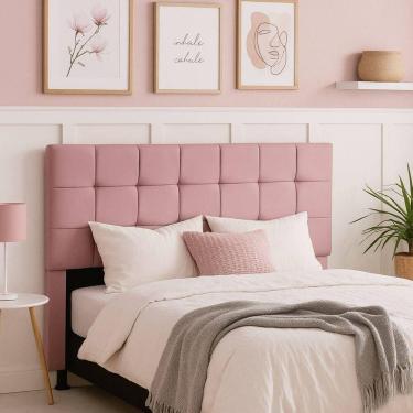 Imagem de Cabeceira Cama Box Solteiro 90 Cm Naiara Em Suede Com Frame Rosa