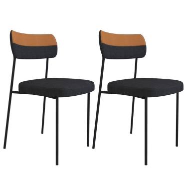 Imagem de Kit 2 Cadeiras Estofadas Milli Corano/linho A14 Caramelo/grafite - Mpozenato