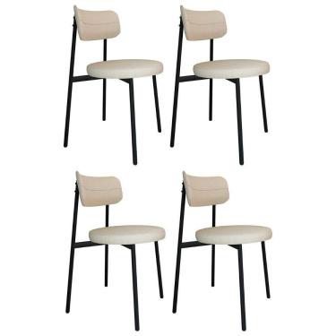 Imagem de Cadeira De Jantar Estofada Kit 4 Nyka M25 Linho Areia - Mpozenato